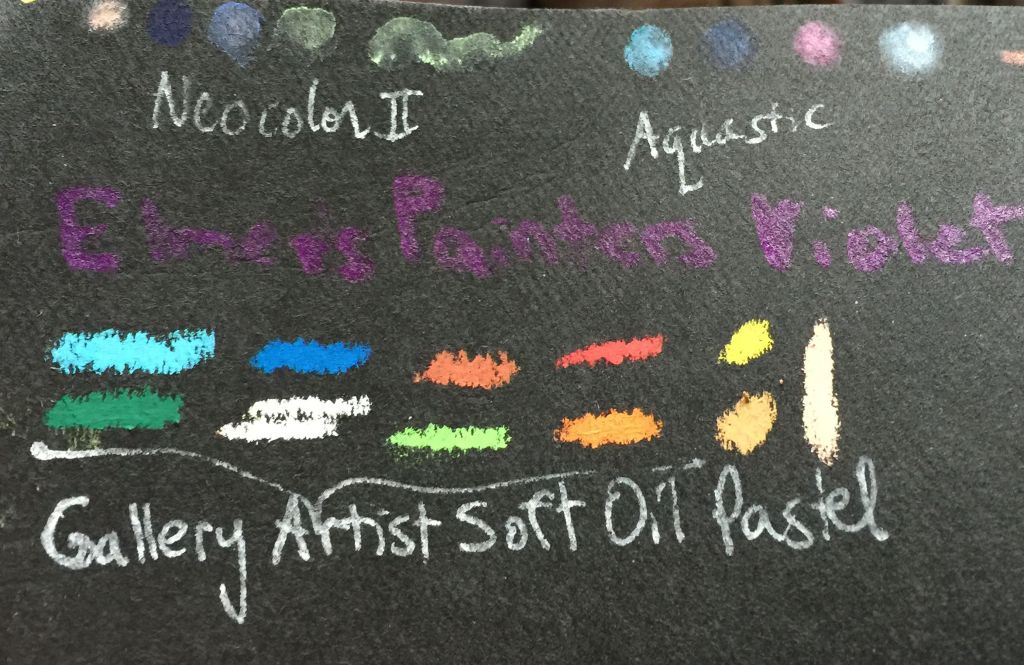 Testing water-soluble oil pastels on black Kraft-tex.